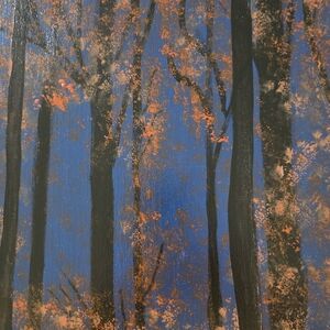 Painting Abstract Forest Painting with Blue and Orange